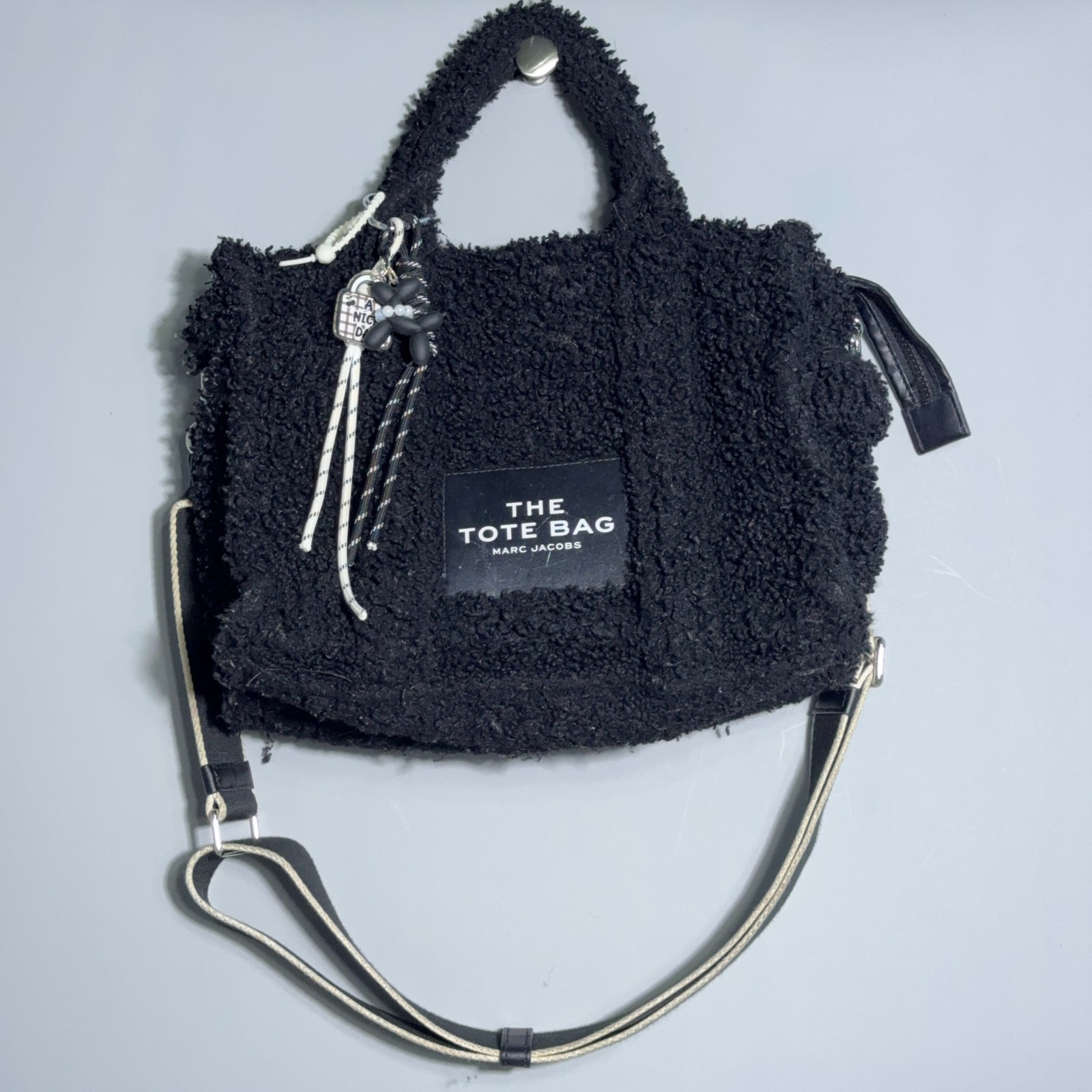 Marc Jacobs Teddy Tote Bag Womens Size Small Fleece Black Streetwear